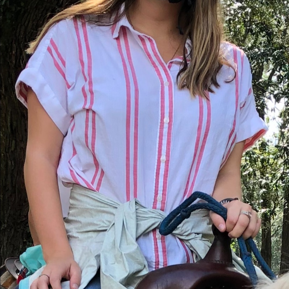 Pink and White Button Up